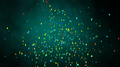 Animation-of-multi-coloured-confetti-falling-against-green-background