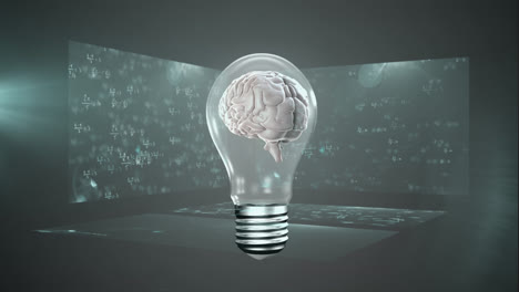 Animation-of-a-light-bulb-with-a-3D-human-brain-model-spinning-over-three-screens-with-mathematical-