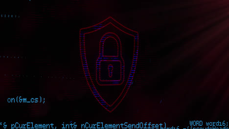 Security-padlock-icon-and-data-processing-against-black-background