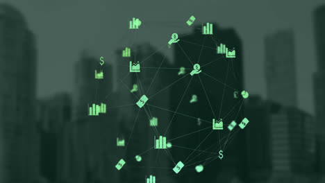 Netzwerk-Von-Verbindungen-Finanzsymbole-Gegen-Stadtbild