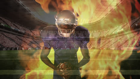 Angry-american-football-of-player-with-fire-behind-him-