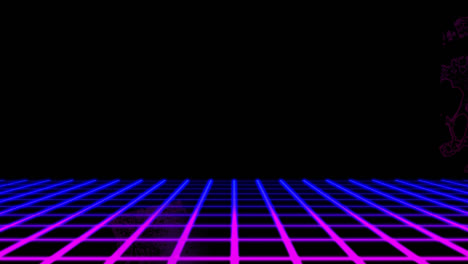 Leuchtend-Rosa-Farbe-Auf-Schwarzem-Hintergrund-Mit-Bewegtem-Blauen-Und-Rosa-Gitter-Darunter