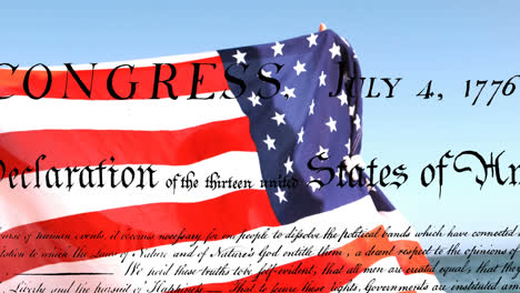 Hombre-Sosteniendo-La-Bandera-Americana-Y-La-Declaración-Escrita-De-Independencia-De-Los-Estados-Unidos