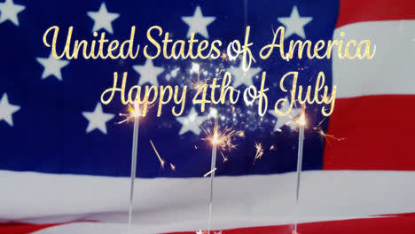 American-flag-behind-cupcakes-with-sparkles-and-United-States-of-America,-Happy-4th-of-July-text