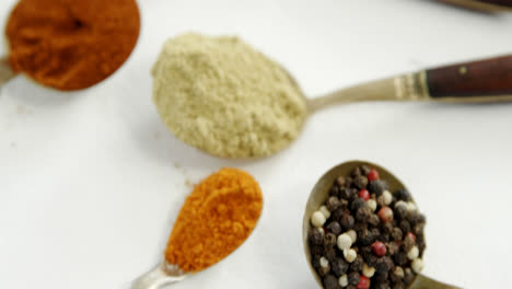 Various-spices-in-spoon-on-white-background-4k