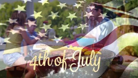 Family-enjoying-picnic-and-the-American-flag-with-a-4th-of-July-text