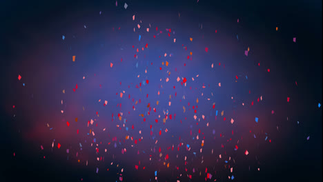 Animation-of-multi-coloured-confetti-falling-against-blue-background