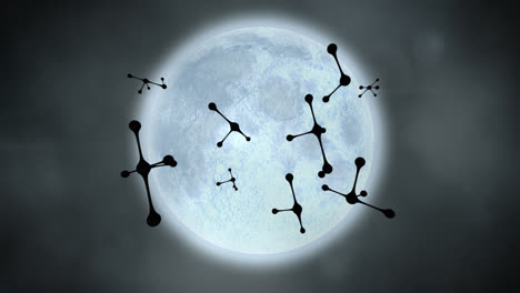 Animation-Von-Schwarzen-Molekülen,-Die-Im-Hintergrund-über-Der-Glühenden-Erde-Rotieren