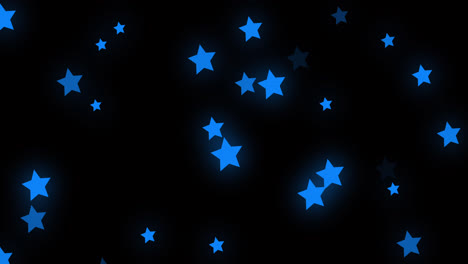 Animation-of-glowing-blue-stars-twinkling-and-moving-in-hypnotic-motion-on-black-background