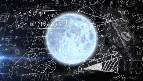 Animation-of-planet-earth-with-mathematical-and-scientific-formulae-on-black-background