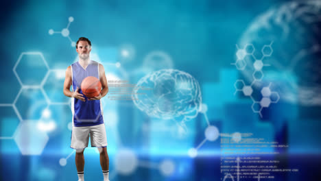 Jugador-De-Baloncesto-Masculino-Contra-El-Procesamiento-De-Datos-En-Segundo-Plano.