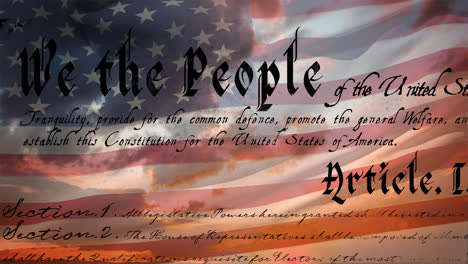 Schriftliche-Verfassung-Der-Vereinigten-Staaten-Und-Flagge