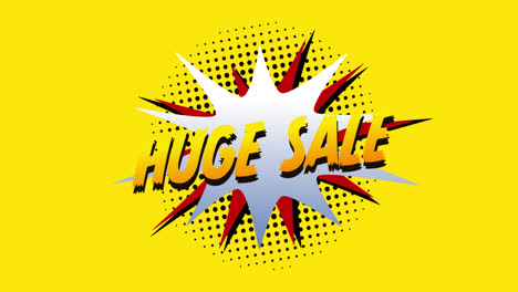 Huge-sale,-boom-and-zap-text-on-speech-bubble-against-yellow-background