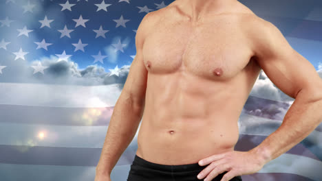 Nackter-Mann-Mit-Athletischem-Körper-Und-Der-Amerikanischen-Flagge