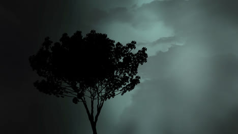 Silhouette-Eines-Baumes-Und-Blitz