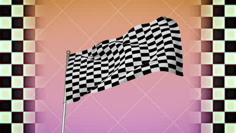 Karierte-Flagge-Weht-Mit-Schwarz-weißen-Schachbrettfeldern,-Die-Sich-Nach-Links-Und-Rechts-Bewegen