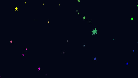 Animation-of-glowing-multi-coloured-stars-twinkling-and-falling-in-hypnotic-motion-on-black-backgrou