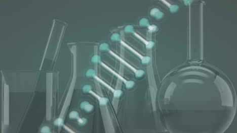 Animación-De-Una-Cadena-De-ADN-En-Varios-Vasos-De-Química.