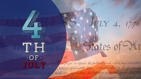 4.-Juli-Text-Mit-Schriftlicher-Unabhängigkeitserklärung-Der-Vereinigten-Staaten-Und-Flagge
