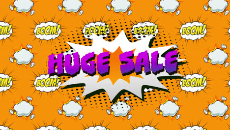 Huge-sale-and-boom-text-on-speech-bubble-against-orange-background