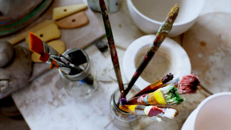 Various-paint-brushes-kept-in-the-brush-holder-4k