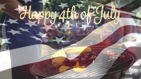 Happy-4th-of-July-text-and-a-group-of-friends-in-a-picnic.