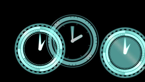 Clocks-moving-on-black-background