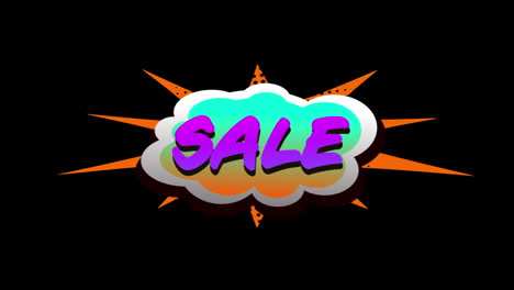 Sale-text-in-cartoon-style-cloud-above-explosion-4k
