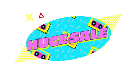 Retro-Huge-Sale-text-in-ribbon-above-colourful-shapes
