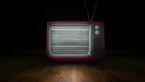 Zoom-in-animation-of-old-TV-turning-on-and-no-signal-in-dark-room