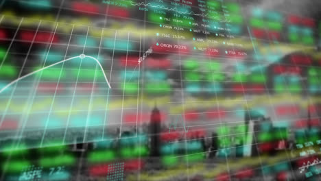 Animation-of-stock-market-display-on-glowing-background.