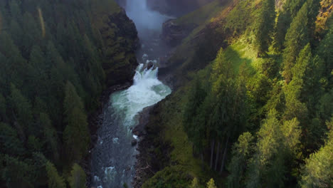 River-flowing-through-green-cliff-4k