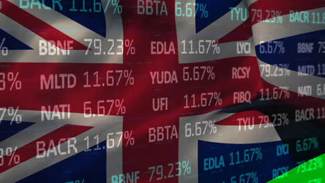 Stock-market-data-processing-against-UK-flag-waving