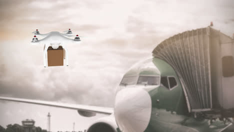 Drone-Llevando-Una-Caja-En-Un-Aeropuerto