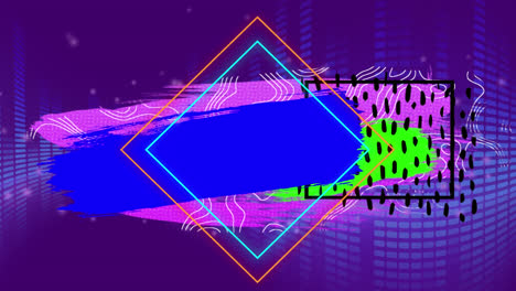 Animation-of-colored-triangles-and-square-on-purple-background