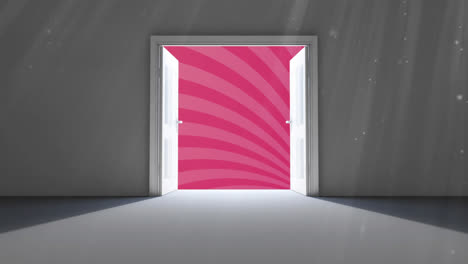 Animation-of-door-revealing-rotating-pink-stripes-moving-in-seamless-loop