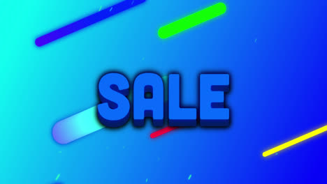 Sale-written-in-blue-with-colourful-shapes-moving-across-blue-background