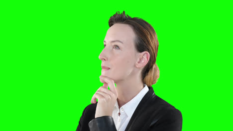 Profil-Einer-Kaukasischen-Frau-Denken-Auf-Grünem-Hintergrund