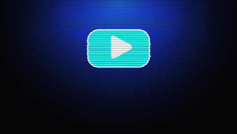 Animation-Einer-Weißen-Wiedergabetaste-Auf-Einem-Blauen-Tablet,-Die-Sich-Auf-Blauem-Hintergrund-Dreht-Und-Verzerrt
