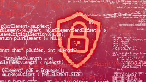 Sicherheits-Vorhängeschloss-Symbol-Und-Datenverarbeitung-Vor-Rotem-Hintergrund