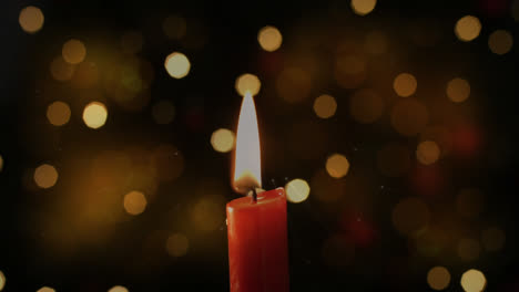 Digital-animation-of-burning-candle-against-golden-glowing-spots-of-light-in-background