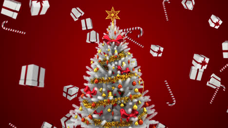 árbol-De-Navidad-Y-Regalos-De-Navidad-Y-Dulces-Cayendo