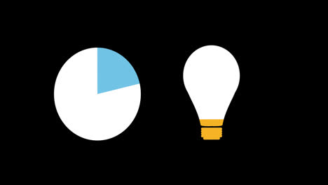 Pie-chart-and-light-bulb-shapes-filling-up-with-colours-4k
