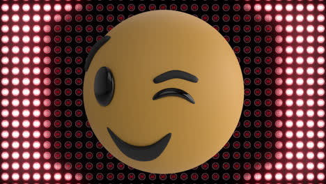 Animation-of-smiling-emoji-over-rows-of-red-glowing-lights-on-digital-display-in-the-background