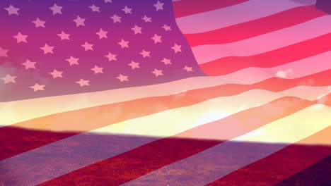 Bandera-Americana-Y-Puesta-De-Sol