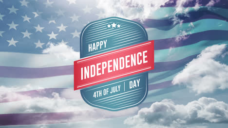 Feliz-Día-De-La-Independencia,-Texto-Del-4-De-Julio-En-Insignia-Y-Bandera