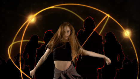 Woman-dancing-against-crowd-dancing-in-background
