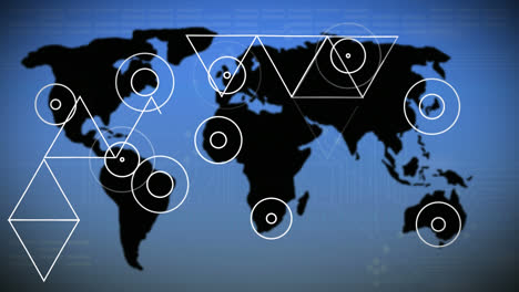 Animation-Eines-Dreieckigen-Verbindungsnetzes-Mit-Zirkulären-Kommunikationszentren-Auf-Einer-Weltkarte