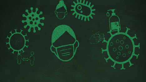 Coronavirus-Konzeptsymbole-Vor-Grünem-Hintergrund