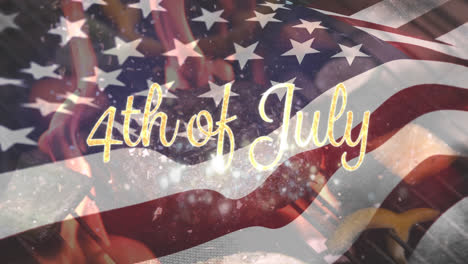 4.-Juli-Text-Mit-Einer-Amerikanischen-Flagge-Und-Barbecue-Am-Vierten-Juli